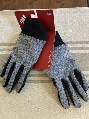 adidas Gray and Black Heathered Running Gloves